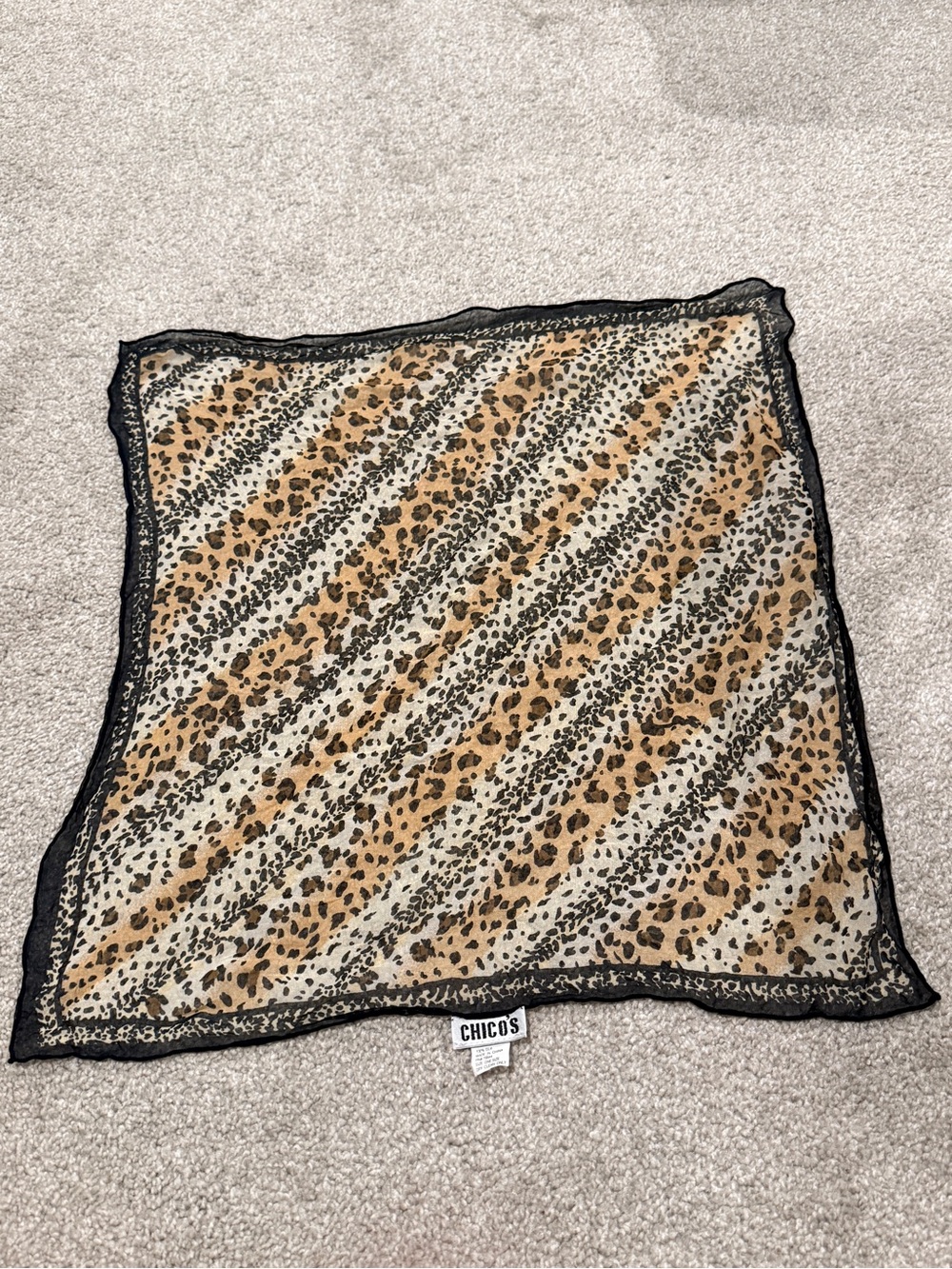 Chicos 100% Silk Sheer Leopard Cheetah Print Small Square Neck Scarf ~19"x19"